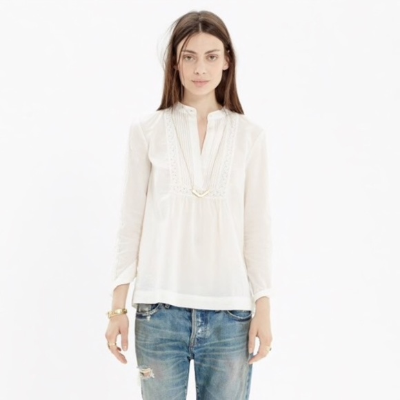 Madewell Eyelet Peasant Popover Blouse in Ivory - Picture 1 of 6